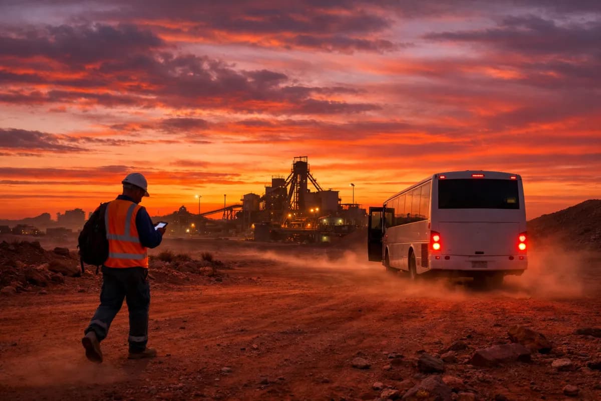 FIFO worker at a remote mine site in the Australian outback at dawn