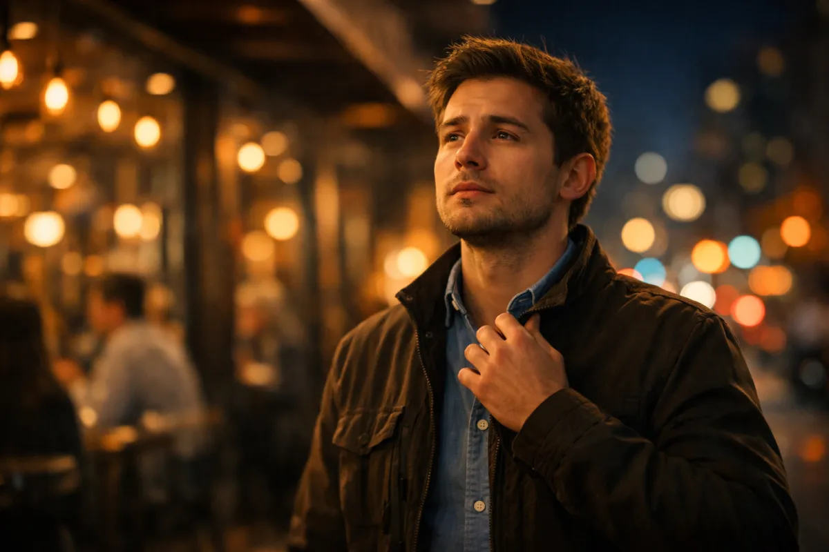 Man managing anxiety before a date, taking a moment to breathe